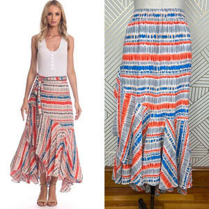 Tolani Miri Tiered Wrap Maxi Skirt in Red Orange Blue Size US Small